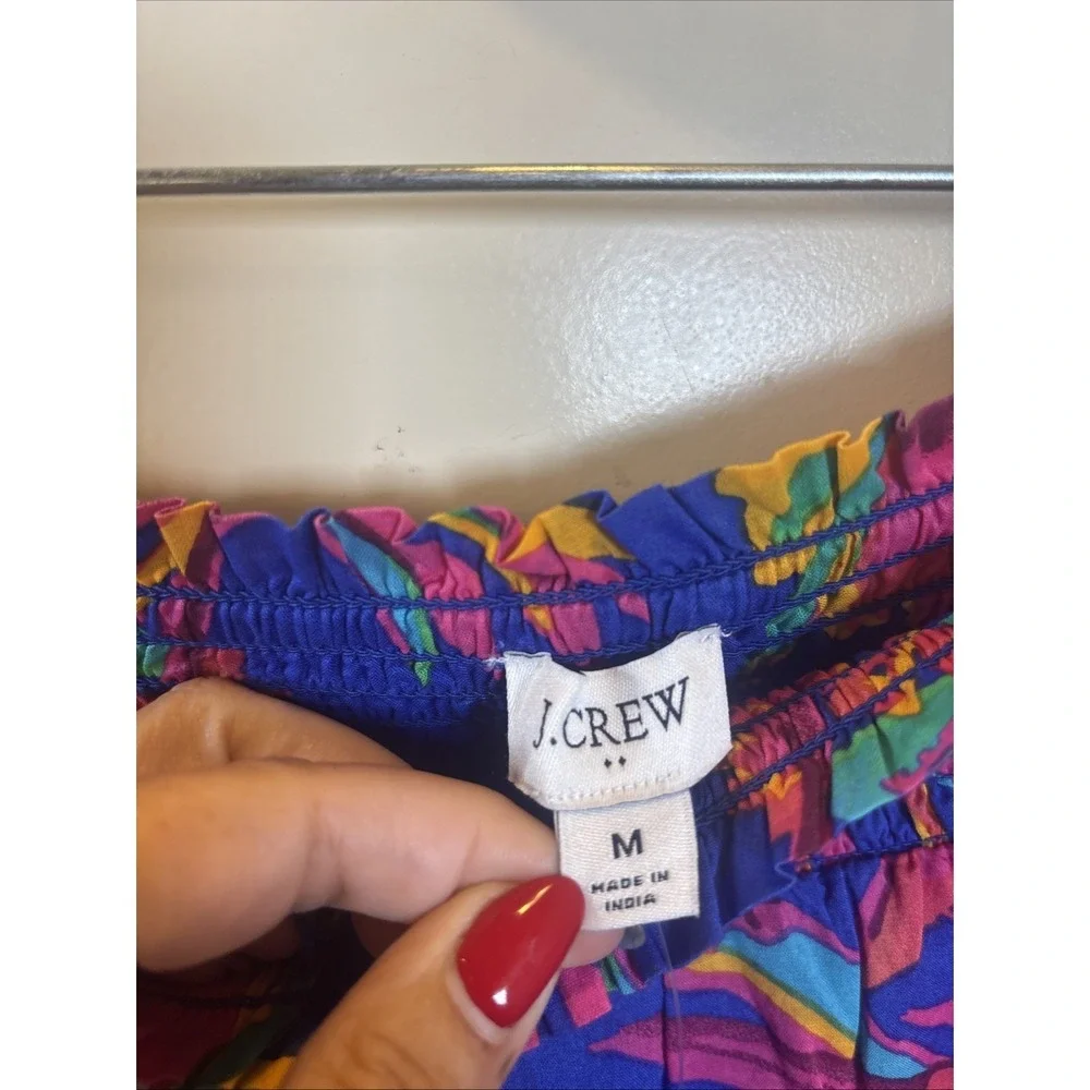 NWT J. Crew Tropical Floral Smocked Tiered Mini Skirt Crochet Trim Boho Medium